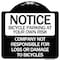 Signmission Bicycle Parking at Your Own Risk Company Not Responsible for Loss or Damage to Bicycle, BW-1818 A-DES-BW-1818-24323 - alternate 1